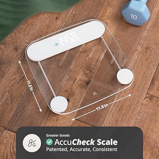 Greater Goods Digital AccuCheck Bathroom Scale for Body Weight, Capacity up to 400 lbs, Batteries Included, Clear