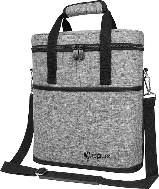opux 3 Bottle Wine Carrier Tote, Insulated Leakproof Wine Cooler Bag, Wine Travel Bag Tote for Picnic BYOB Beach, Portable Wine Bottle Carrying Case, Gift for Wine Lover Women Men Christmas, Grey
