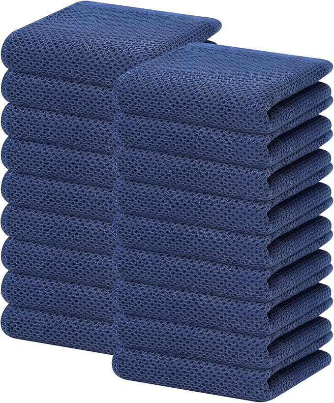 Homaxy 100% Cotton Waffle Weave Kitchen Dish Towels, Ultra Soft Absorbent Quick Drying Cleaning Towel, 13 x 28 Inches, 18-Pack, Navy Blue