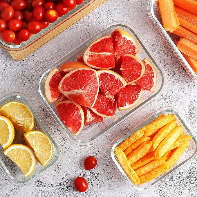 HOMBERKING 10 Pack Borosilicate Glass Meal Prep Containers with Locking Lids, Glass Food Storage Containers Set, Airtight Lunch Bento Boxes, BPA-Free & Leak Proof, 36oz & 14oz, Freezer, Oven Safe