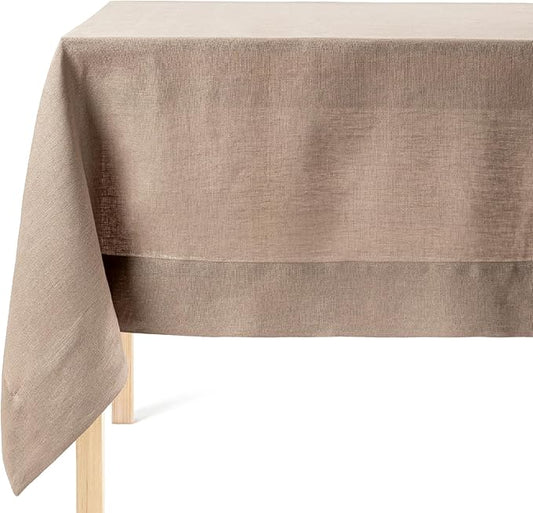 over&back 100%-Linen Woven Tablecloth - Colorful Dining Room Table Cover - Mitered Corner Hems - Machine Washable - Kitchen and Home Decor - Taupe - 70x108