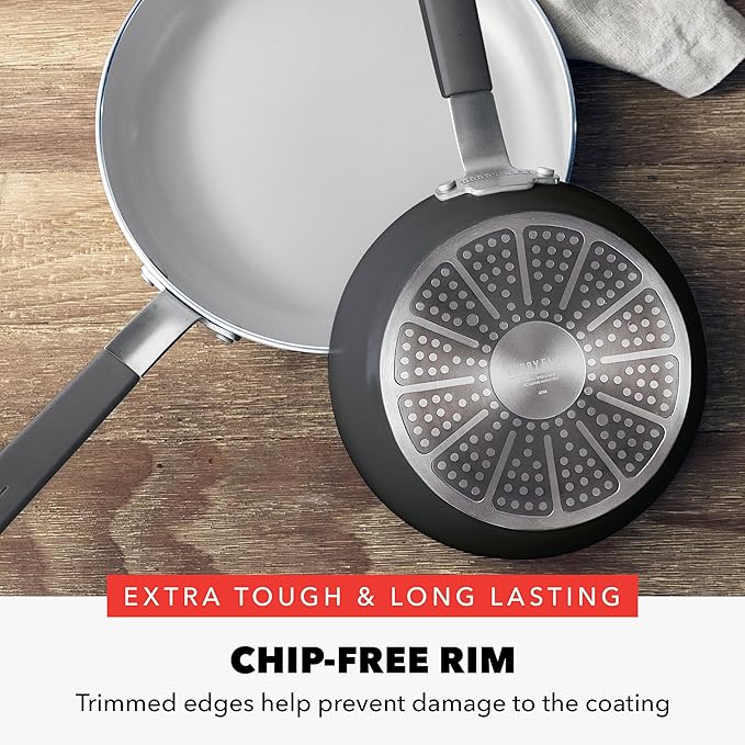 GreenPan x Bobby Flay 13 Piece Nonstick Cookware Pots and Pans Set, PFAS-Free Diamond Ceramic, Induction Suitable, Easy Clean Dishwasher & Oven Safe, Stay-Cool Silicone Handles, Glass Lids, Graphite