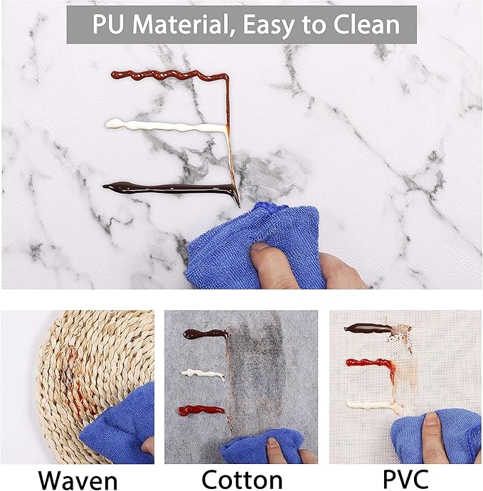 Marble Faux Leather PU Placemats, Set of 6, Easy to Clean, Heat & Stain Resistant for Dining Kitchen Table, Office Conference, Home Decor