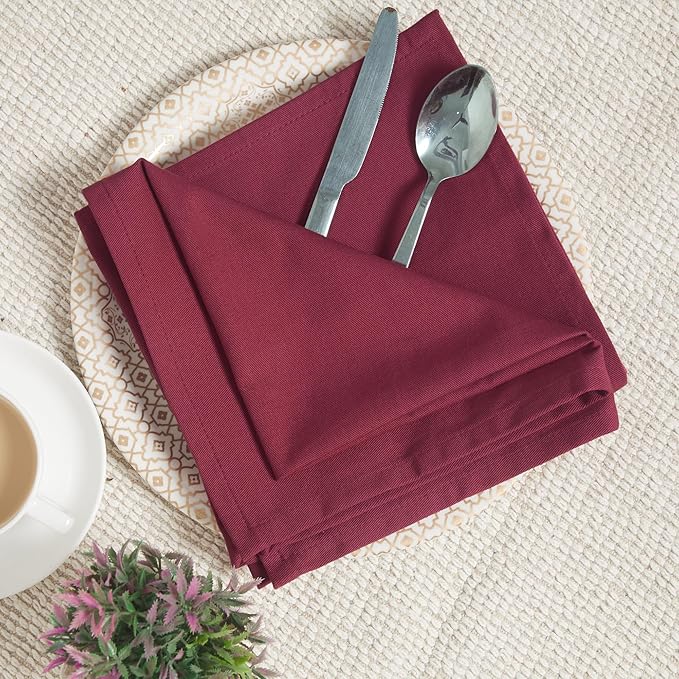 ANA Cloth Napkins Set of 6 (17.5x17.5) inch 100% Cotton Dinner Napkin Washable Hotel Quality Reusable Kitchen & Table Linen for Fall Thanksgiving Family Dinners Weddings & Everyday Use - Burgundy