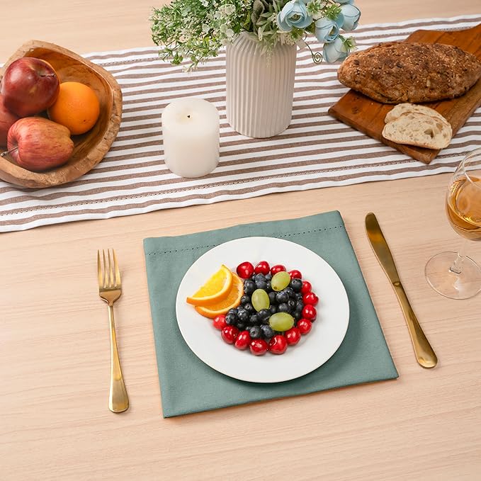 Blue Needles Set of 12 Hemstitch Linen Napkins 100% Cotton Hunter Green Cloth Dinner Napkins 18x18 inches, Soft, Reusable Absorbent Washable, Ideal for Fall Thanksgiving Events, Parties & Everyday Use