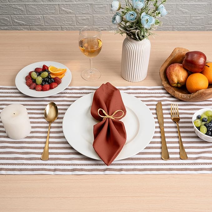 Blue Needles Set of 12 Hemstitch Linen Napkins 100% Cotton Rust Cloth Dinner Napkins 18x18 inches, Soft, Reusable, Absorbent, Washable, Ideal for Fall Thanksgiving Events, Parties & Everyday Use