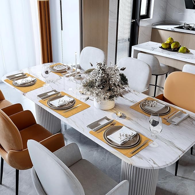 Faux Leather Vinyl Placemats Set of 6 Wipeable Heat Resistant Place Mats 100% Washable - Waterproof - Anti Slip Reversible Table Mats for Kitchen/Dining/Party/Outdoor, 12" x 16.5", Yellow