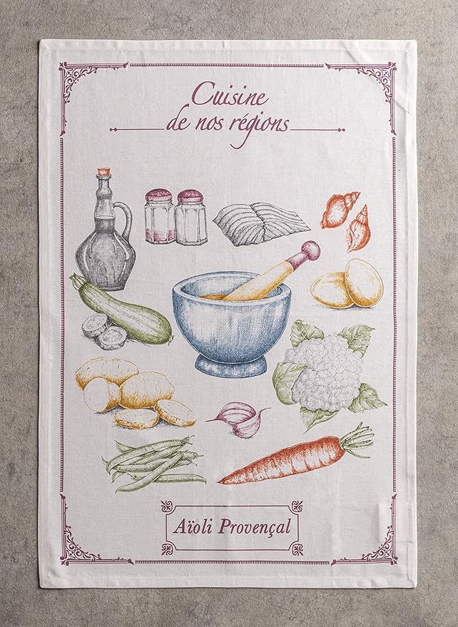 Maison d' Hermine Kitchen Towels Set of 3 100% Cotton 27.50" x 20" Reusable Cloth Tea Dish Towels Absorbent with Hanging Loop for Kitchen, Home, Dining, Cocktail Parties Spring/Summer (Gastronomie)