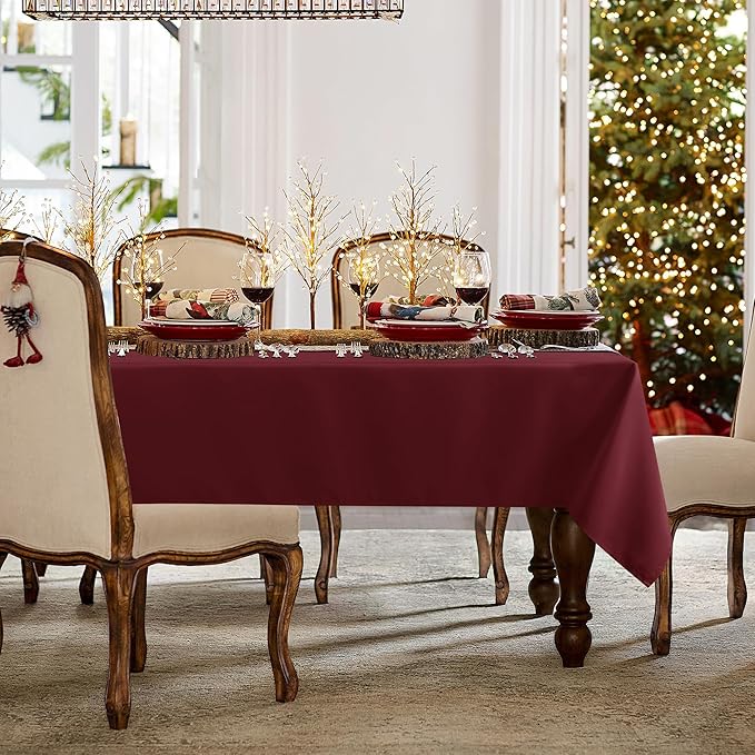 sancua Rectangle Tablecloth - 54 x 54 Inch - Stain and Wrinkle Resistant Washable Polyester Table Cloth, Decorative Fabric Table Cover for Dining Tables, Buffet Parties and Camping, Burgundy