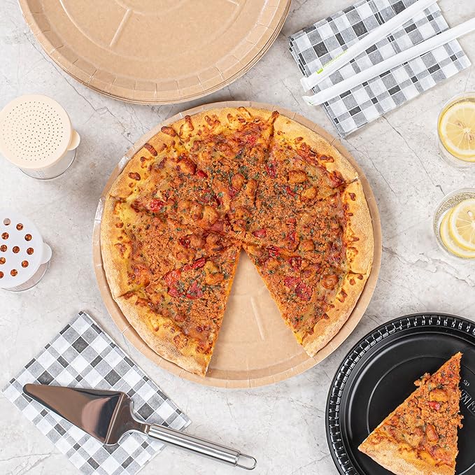 Restaurantware-Eco Pie 12 Inch Paper Pizza Trays, 50 Round Pizza Pans - Oven-Ready, Microwavable, Kraft Paper Pan For Individual Personal Pizzas, For Baking, Cooking, Bread, Meat, Or Pies