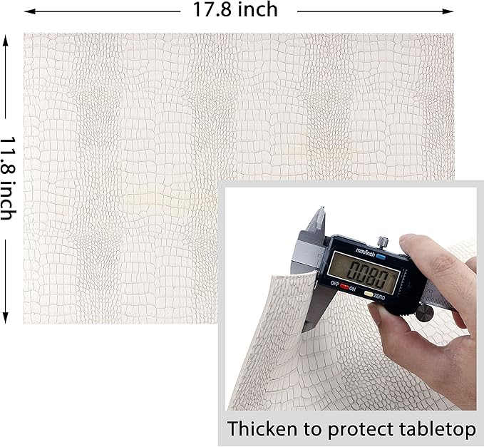 Faux Leather Hardboard Placemats, Set of 6 PU Table Mats, Easy to Clean, Heat & Stain Resistant for Office Conference Table, Dining Home Decor, White