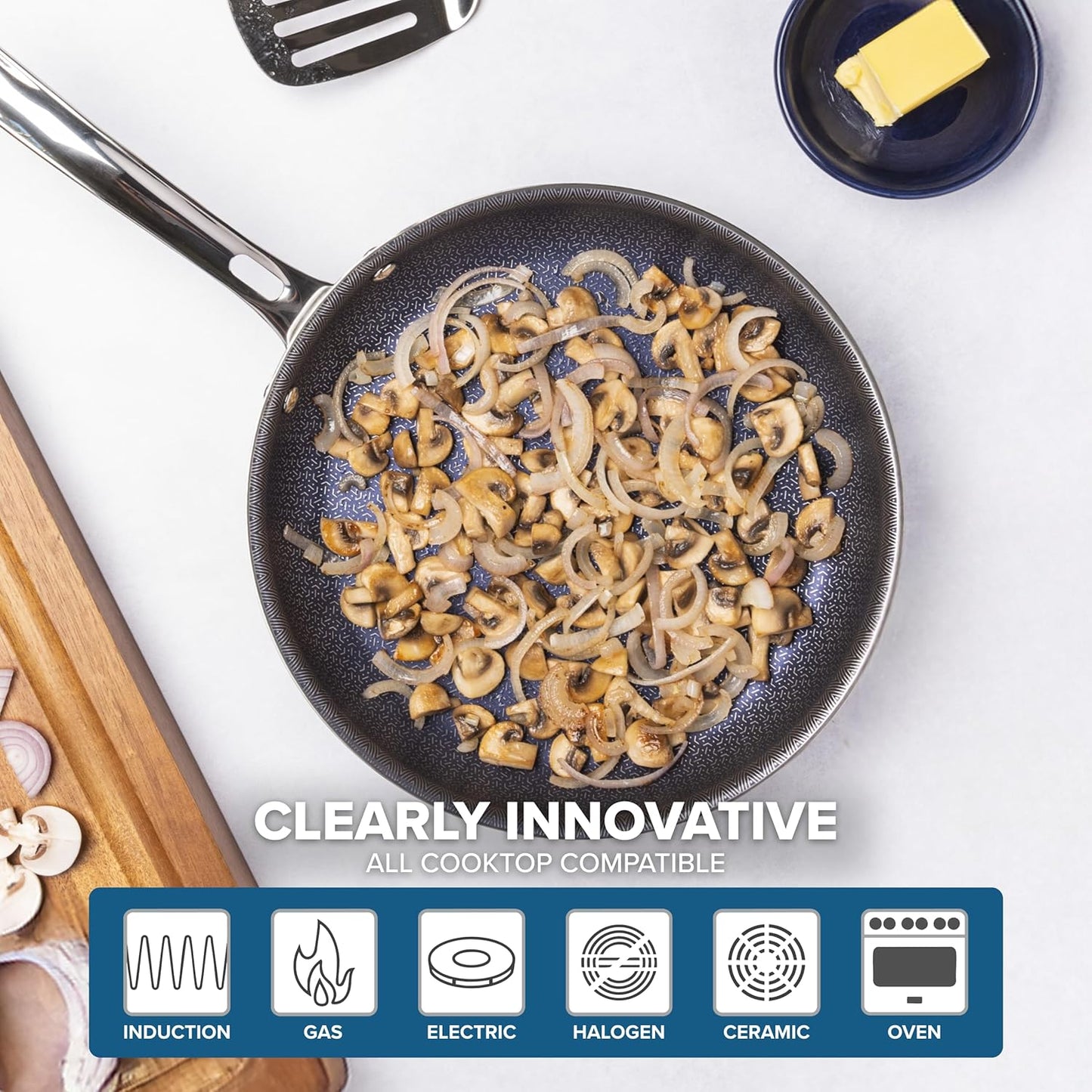 Viking 3-Ply Non Stick Frying Pans, 2-Piece Hybrid Plus Stainless Steel, 9.5 and 11 Inch, Silver