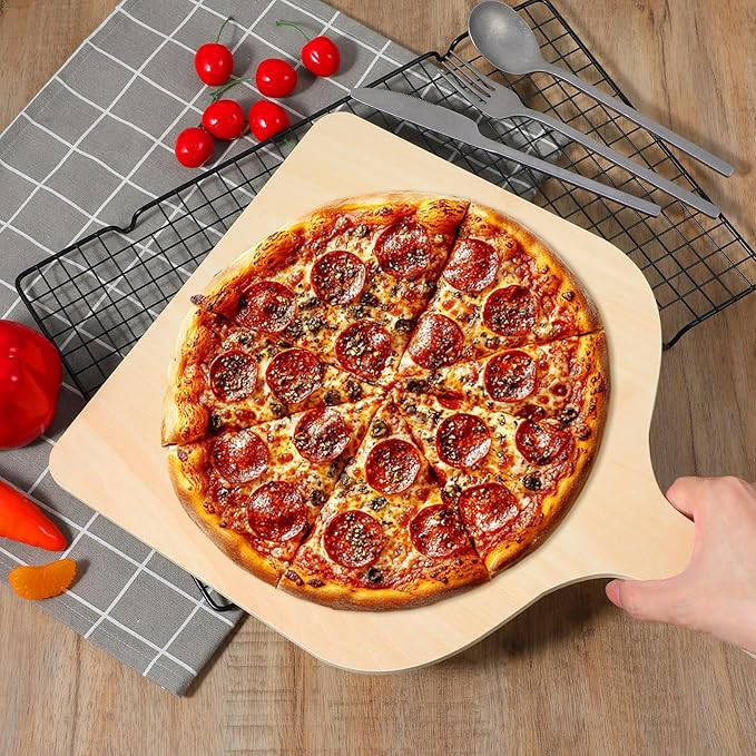 4 Pcs Wood Pizza Peel, 12 Inch Natural Cutting Board with Handle Large Cutting Board Pizza Spatula Paddle for Restaurant Baking Homemade Bread Fruit Vegetables Cheese