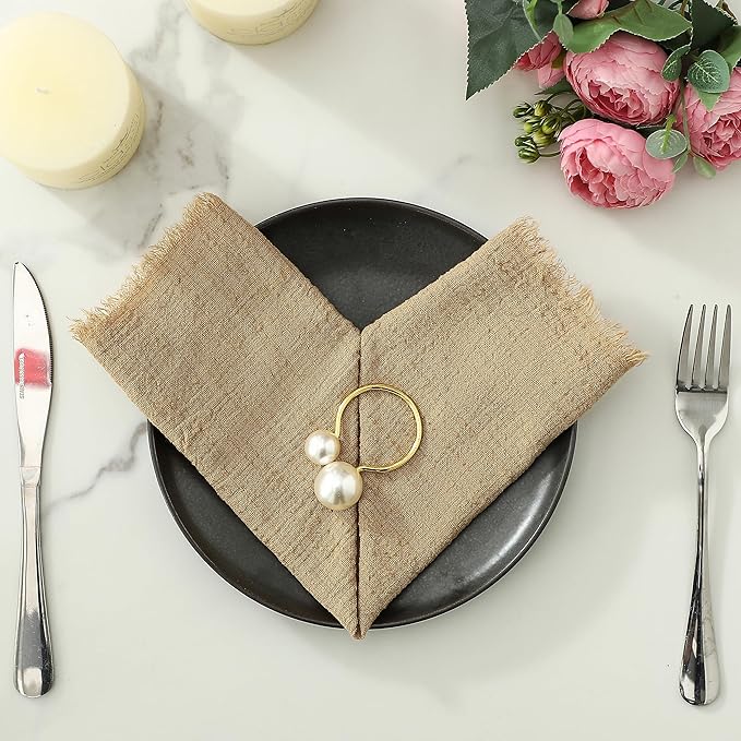 Linen Napkins Set of 12, Versatile 17x17 Inches Handmade Cotton Cloth Napkins, Dinner Table Cloth Napkins for Wedding, Christmas and Parties, Brown