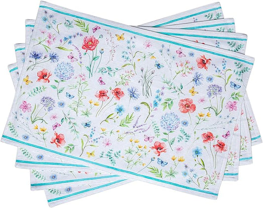 Maison d' Hermine Placemats Set of 4 100% Cotton Washable Cloth Place Mats, Reusable Table Mats for Kitchen Dining Decoration, Party, Wedding, Restaurant Spring/Summer (Just Floral, 13" x 19")