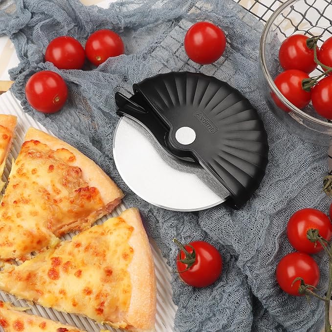 Pizza Cutter Wheel with Protective Blade Cover, Detachable and Dishwasher Safe, Black