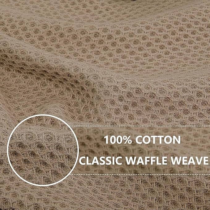 Homaxy 100% Cotton Waffle Weave Kitchen Dish Towels, Ultra Soft Absorbent Quick Drying Cleaning Towel, 13 x 28 Inches, 12-Pack, Tan