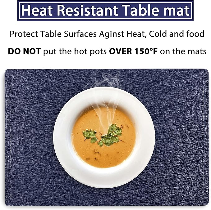 Set of 6 Faux Leather Placemats, PU Table Mats, Waterproof, Stain Resistant, Heat Resistant, Non-Slip Easy to Clean for Kitchen Dining Table,Conference Table