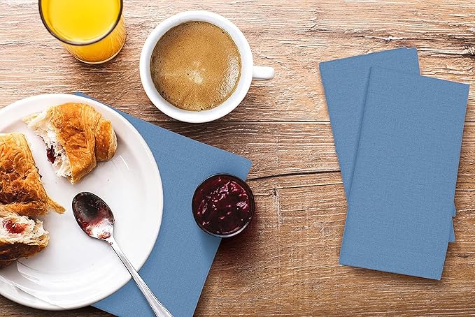 Bedding Craft Cotton Dinner Napkins Set of 12 – 18x18 Light Blue – Machine Washable Fabric Napkins Ideal for Weddings, Thanksgiving, Christmas & Everyday Dining