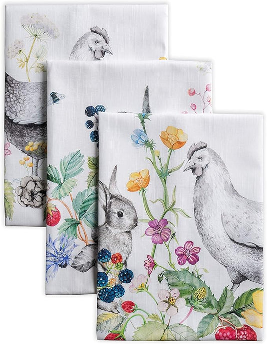 Maison d' Hermine Kitchen Towels Set of 3 100% Cotton 27.50" x 20" Reusable Cloth Tea Dish Towels Absorbent with Hanging Loop for Kitchen, Home, Dining, Cocktail Parties Spring/Summer (Printemps)