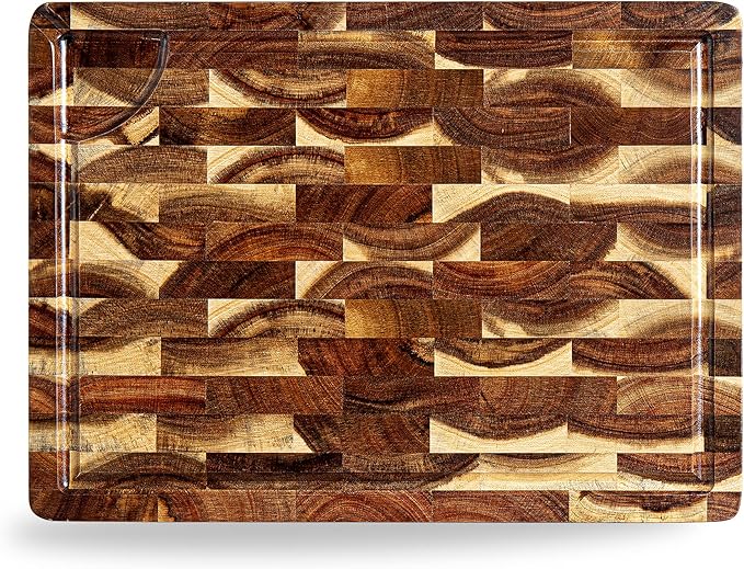 End Grain Butcher Block 15"x11", Premium Acacia Wood Cutting Board with Juice Groove, TJ POP Medium Chopping Board for Kitchen, 1.2" Thick