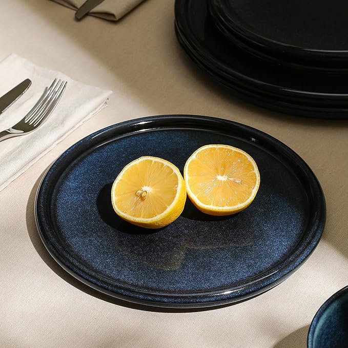 Stone Lain Eden 4-Piece Salad Plate Set Stoneware, Dark Blue