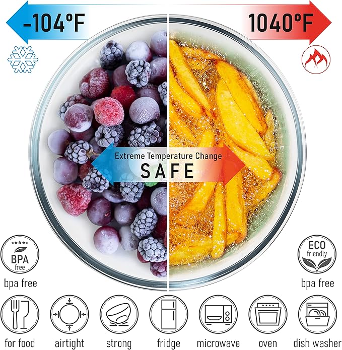 Stackable Space-Saving Set of 5 Nesting Glass Bowls with Bamboo Lids for Foodprep, Storage, Baking, Mixing & Cooking, Microwave & Oven Safe BPA Free Heat Resistant Inert Borosilicate Glass