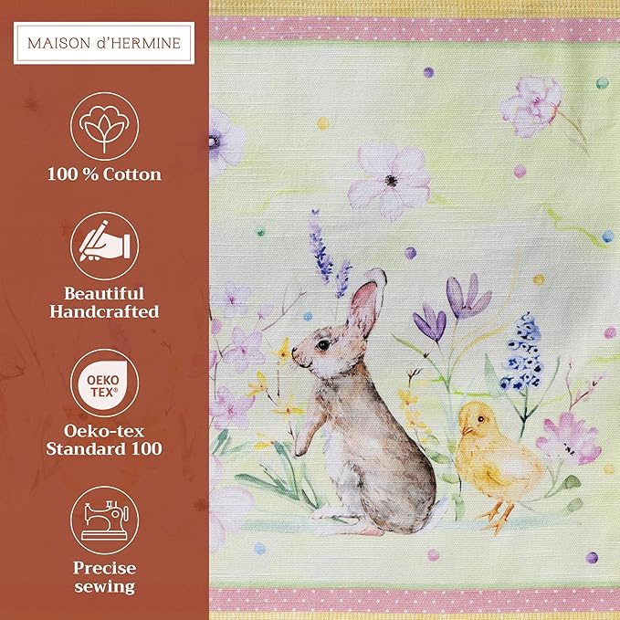 Maison d' Hermine Placemats Set of 4 100% Cotton Washable Cloth Place Mats, Reusable Table Mats for Kitchen Dining Decoration, Party, Wedding, Restaurant Spring/Summer (Easter Zest, 13" x 19")