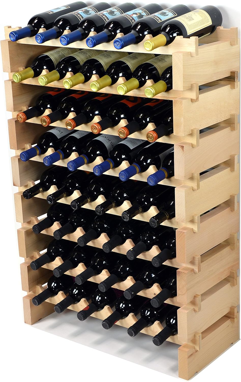 sfDisplay.com,LLC. Modular Wine Rack Beechwood 24-72 Bottle Capacity 6 Bottles Across up to 12 Rows Newest Improved Model (48 Bottles - 8 Rows)