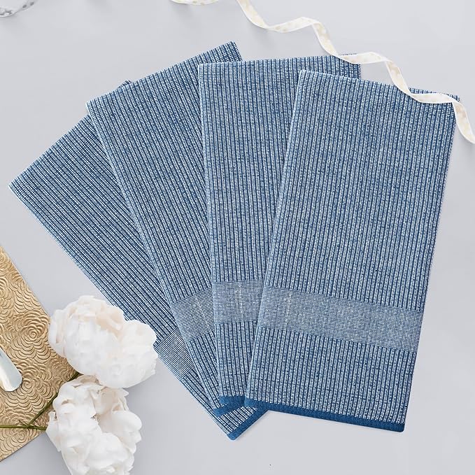 Homaxy Premium Kitchen Towels(18”x 28”, 8 Pack), Large Cotton Kitchen Hand Towels, Flat and Terry Dish Towels, 380 GSM Highly Absorbent Tea Towel Set with Hanging Loop, Navy Blue