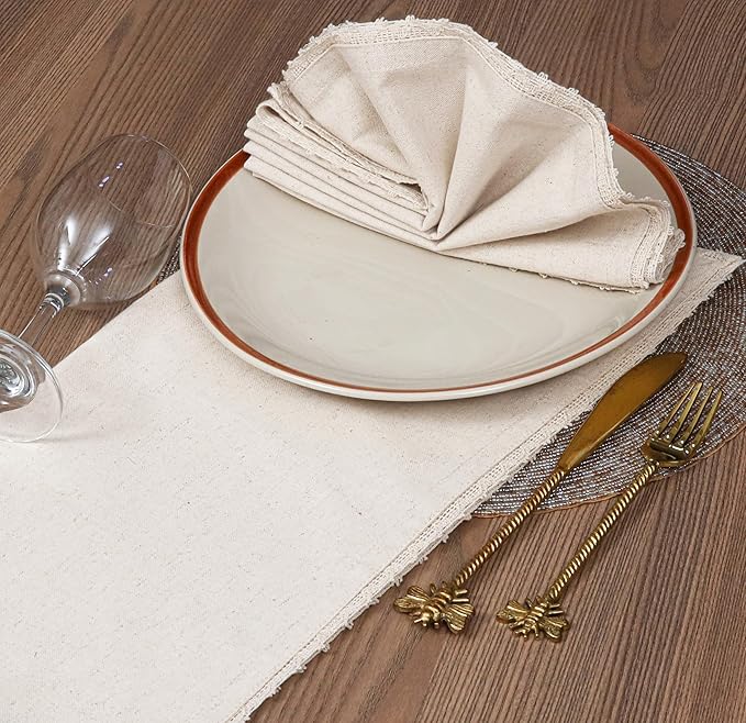 Bedding Craft Cloth Dinner Napkins Linen Flax Cotton 18x18 Set of 12 – Natural with Lace & Mitered Corners – Machine Washable Reusable Fabric Napkins for Weddings, Parties & Table Decorations