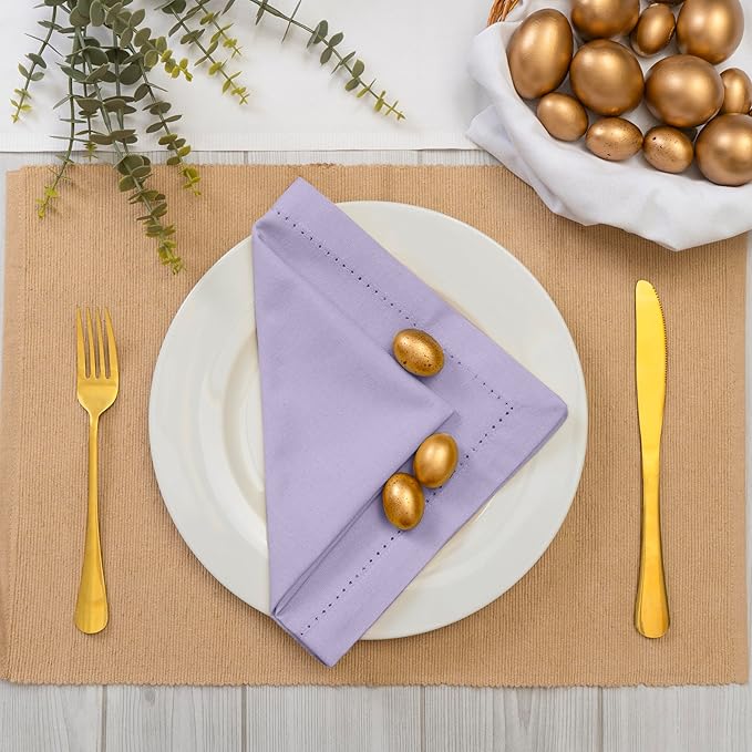 Blue Needles Set of 12 Hemstitch Linen Napkins 100% Cotton Lavender Cloth Dinner Napkins 18x18 inches, Soft, Reusable, Absorbent, Washable, Ideal for Fall Thanksgiving Events, Parties & Everyday Use