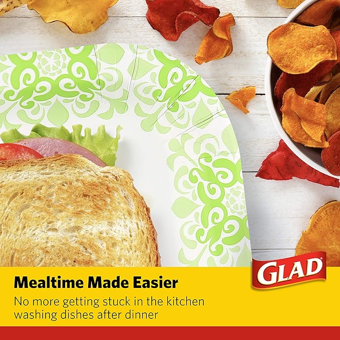 Glad Square Disposable Paper Plates for All Occasions | New & Improved Quality | Soak Proof, Cut Proof, Microwaveable Heavy Duty Disposable Plates | 10" Diameter, 50 Count Bulk Paper Plates