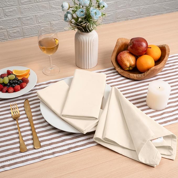 Blue Needles Solid Cloth Napkins Set of 6 Cream 100% Cotton Dinner Napkins 18x18 inches - Soft, Reusable, Absorbent & Washable Fall Thanksgiving Linen, Ideal for Events, Parties & Everyday Use