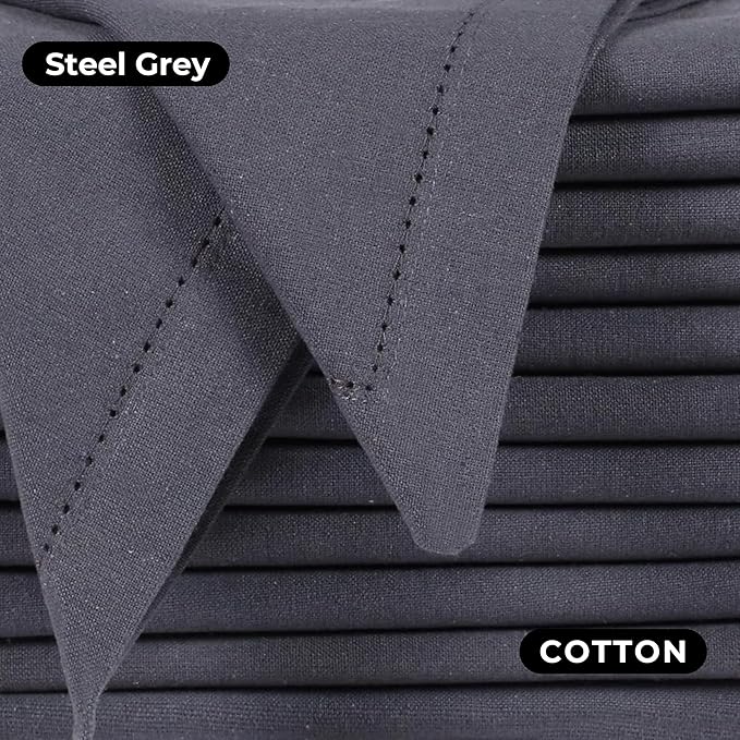 Bedding Craft Cotton Cloth Dinner Napkins Set of 12 – 18x18 Steel Grey with Hemstitched Mitered Corners – Machine Washable Reusable Napkins for Thanksgiving & Christmas