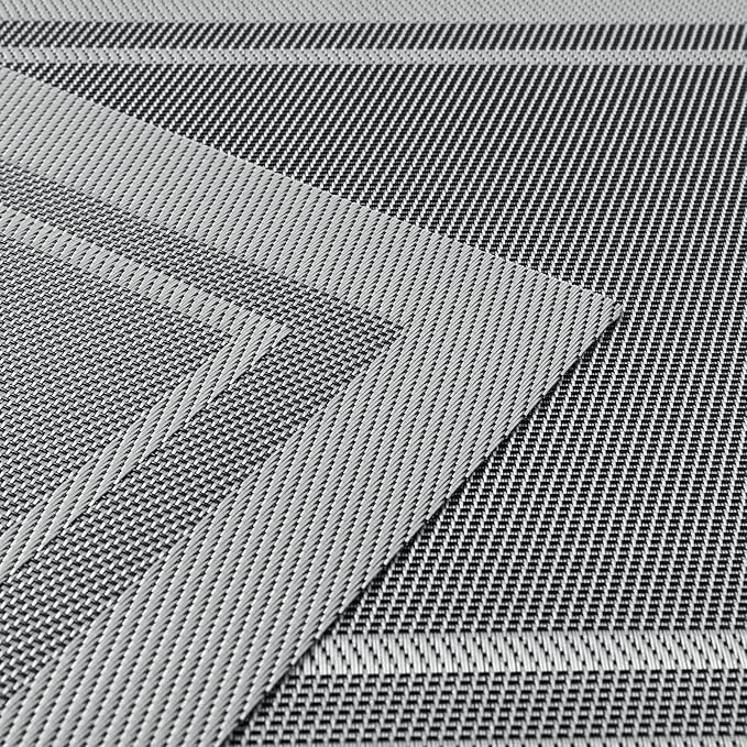 SHACOS Woven Vinyl Placemats Set of 6 Wipe Clean Place Mats for Dining Table Heat Resistant PVC Weave Table Mats Indoor Outdoor (6, Frame Grey)