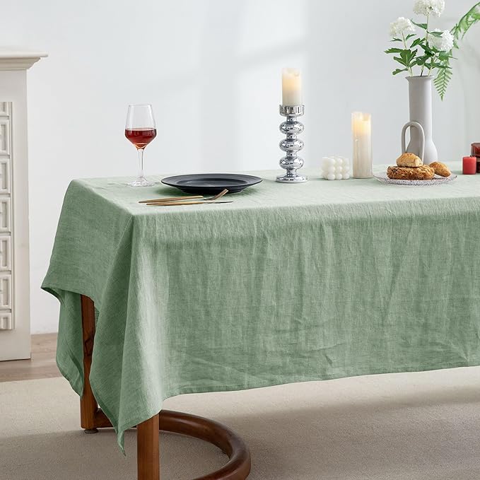 EVERLY Linen Rectangle Tablecloths 60x120Inches for Dining Room Kitchen Buffet Parties Picnic Events Weddings and Restaurants, Decorative Halloween Thanksgiving Machine Washable Tablecloths-SaGa Green