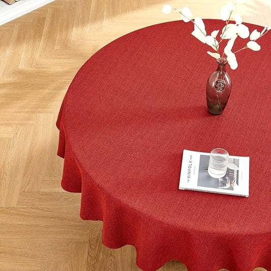 BALCONY & FALCON Rectangle Tablecloth Washable Wrinkle Resistant and Water Proof Table Cloth Decorative Linen Fabric Tablecloths for Dining Party Kitchen Wedding and Outdoor Use (Buby Red, 107" Round)