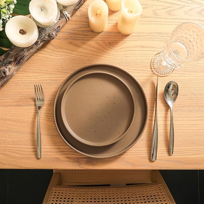 Stone Lain Coupe Dinnerware Set, Service For 4, Matte Brown