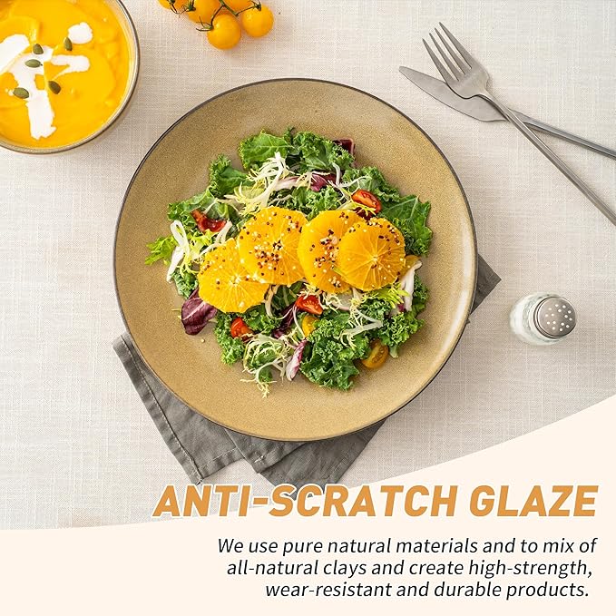 Plates and Bowls Sets, 12 Pieces Modern Stoneware Dinnerware Set for 4 Kitchen Dinner Set Ceramic Dishware Dishes Set Microwave and Dishwasher Safe (Maize Yellow)