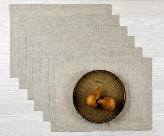 Solino Home Linen Natural Placemats Set of 6-100% Pure Linen Placemats 14 x 19 Inch for Fall, Autumn, Thanksgiving, Christmas, Holiday - Fete