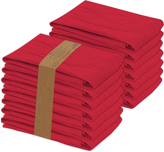 RUVANTI Flour Sack Towels 12 Pack 28 x 28 Inches, Ring Spun 100% Cotton Dish Towel, Machine Washable, Absorbent - Flour Sack Kitchen Towels for Drying and Cleaning - Red