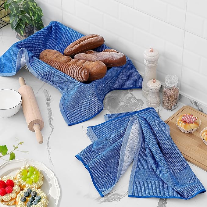 Homaxy Premium Kitchen Towels(18”x 28”, 6 Pack), Large Cotton Kitchen Hand Towels, Flat and Terry Dish Towels, 380 GSM Highly Absorbent Tea Towel Set with Hanging Loop, Blueberry