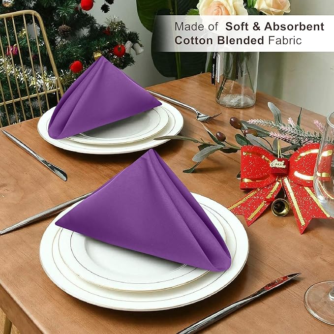 Ruvanti Cloth Napkins Set of 6, 18x18 Inches Napkins Cloth Washable, Soft, Durable, Absorbent, Cotton Blend. Table Dinner Napkins Cloth for Hotel, Lunch, Restaurant, Wedding Parties - Purple