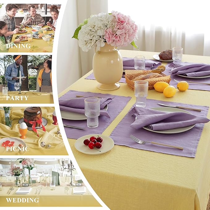 Linen World Vintage Tablecloths 60x108 Inch,100% French Linen Tablecloth,Classic Vintage Washed Table Cloths for Kitchen,Outdoor,Weddings,Decorative Valentine Easter,Mellow Yellow