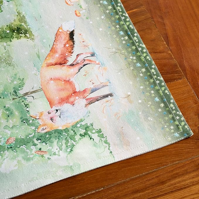 Maison d' Hermine Placemats Set of 4 100% Cotton Washable Cloth Place Mats, Reusable Table Mats for Thanksgiving Christmas Decorations Kitchen Dining Party Wedding (Winter Mornings, 13" x 19")