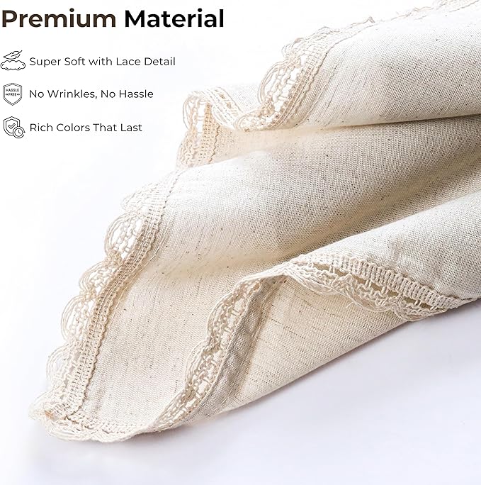 Ramanta Home Natural Coth Dinner Napkin Set of 12 Premium Cotton 20X20 Inch Oversized Linen Flax Lace Soft & Durable Washable Ideal for Everyday Use Parties Thanksgiving Christmas Halloween