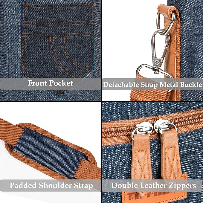 Tirrinia 2 Bottle Wine Gift Tote Carrier - Leakproof & Insulated Padded Versatile Wine Cooler Bag for Travel, BYOB Restaurant, Wine Tasting, Party, Dinner, Gift for Wine Lovers, Dark Blue