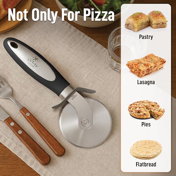 Zulay Kitchen Premium Pizza Cutter - Durable Stainless Steel Pizza Cutter Wheel - Easy-to-Clean, Easy-to-Use Pizza Slicer - Super Sharp with Non-Slip Handle - Dishwasher Safe Pizza Wheel (Black)