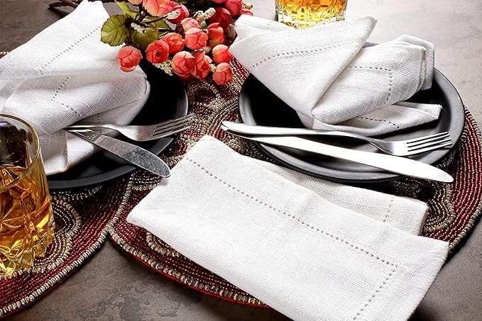 Cloth Dinner Napkins Set of 6 – 100% Cotton White Dinner Napkins 16x16 – Reusable for Easter, Christmas, Weddings, Baby Shower, Parties